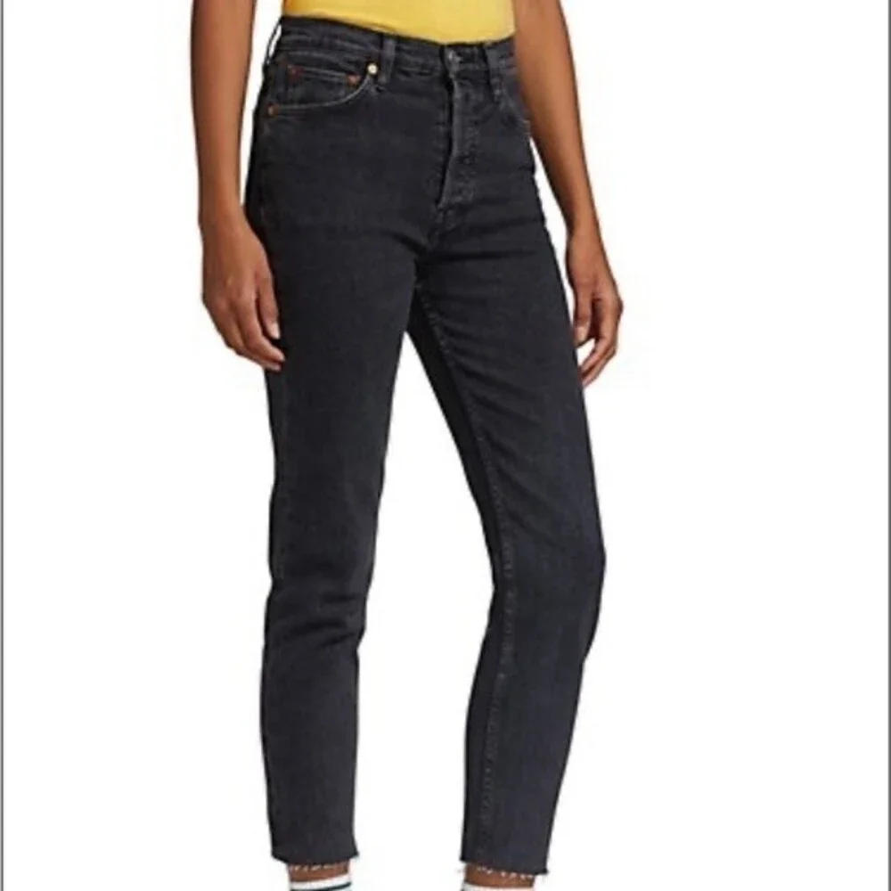 RE/DONE 90’s Ultra High Rise Ankle Crop Raw Hem Jeans in Stoned Noir Size 25 NWT - Picture 3 of 11
